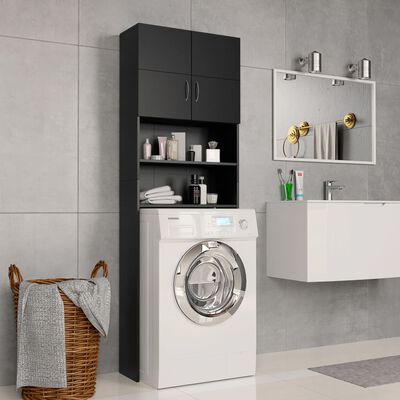 vidaXL Шкаф за пералня, черен, 64x25,5x190 см, ПДЧ