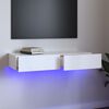 vidaXL ТВ шкаф с LED осветление, бял гланц, 90x35x15,5 см