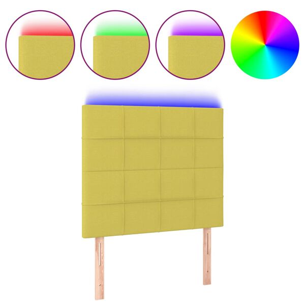 vidaXL LED горна табла за легло, зелена, 90x5x118/128 см, плат