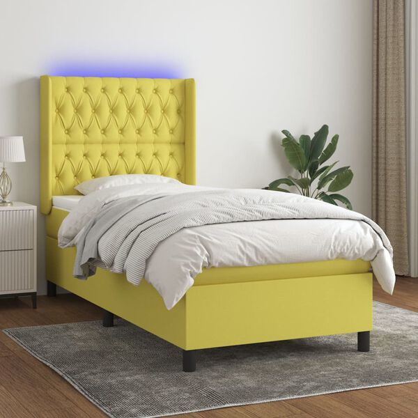 vidaXL Боксспринг легло с матрак и LED, зелено, 80x200 см, плат