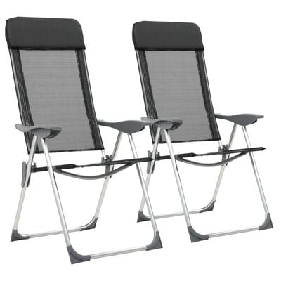 vidaXL Сгъваеми къмпинг столове, 2 бр, черни, алуминий