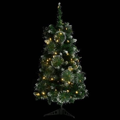 vidaXL Изкуствена осветена коледна елха със стойка зелена 90 см PVC