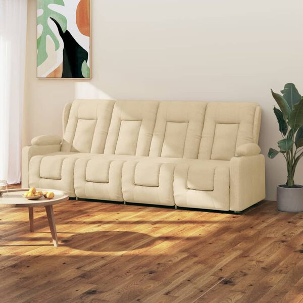 vidaXL 4-местен масажен реклайнер с държачи за чаши, кремав, текстил