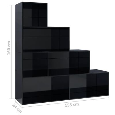 vidaXL Библиотека/разделител за стая, черен гланц, 155x24x160 см, ПДЧ