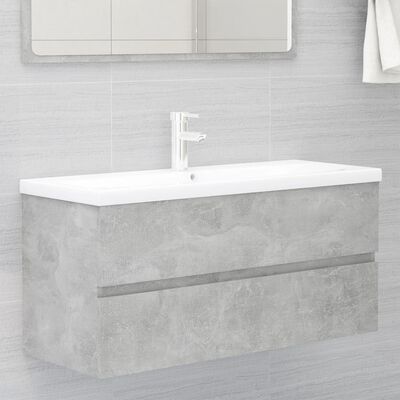 vidaXL Шкаф за баня с вградена мивка, бетонно сив, ПДЧ