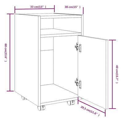 vidaXL Нощно шкафче с колелца, кафяв дъб, 33x38x60 см, инженерно дърво