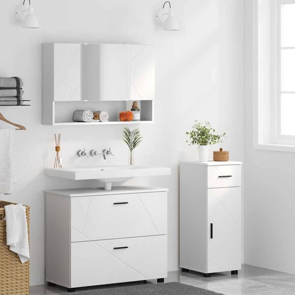 vidaXL Комплект мебели за баня 3 pcs Бяло Конструирано дърво и метал.