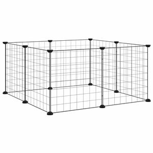 vidaXL 8-панелен кът за домашни любимци, черен, 70x70x35 см, стомана
