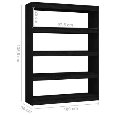 vidaXL Библиотека/разделител за стая черна 100x30x135,5 см бор масив