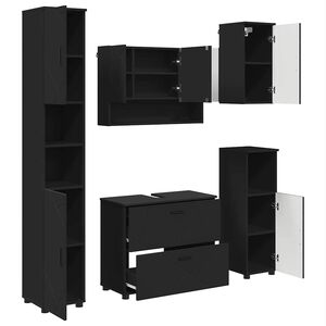 vidaXL Комплект мебели за баня 5 бр. Черно 35 x 30 x 192 см