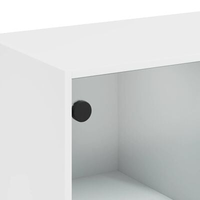 vidaXL Страничен шкаф със стъклени врати, бяла, 68x37x75,5 cm