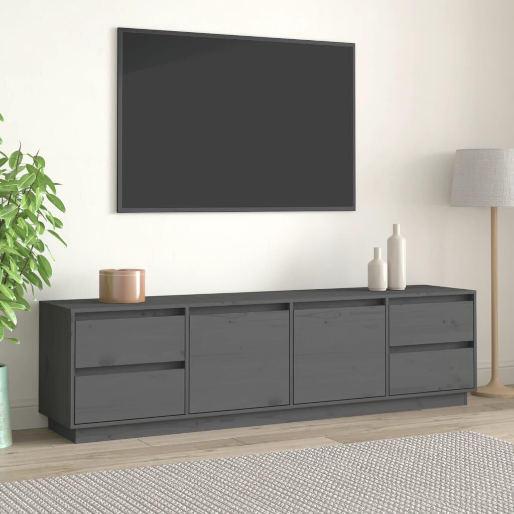 vidaXL ТВ шкаф, сив, 176x37x47,5 см, бор масив
