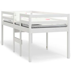 vidaXL Високо легло, бяло, 75x190 см, борово дърво масив