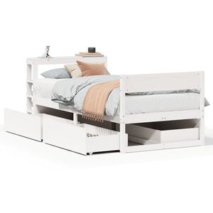 vidaXL Рамка за легло без матрак, бял, 75x190 см, борово дърво масив