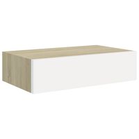 vidaXL Стенен рафт с чекмедже, дъб и бял, 40x23,5x10 см, МДФ