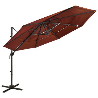 vidaXL Градински чадър на 4 нива с алуминиев прът, теракота, 3x3 м