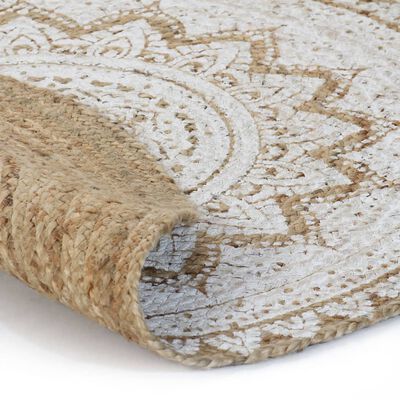 vidaXL Плетен килим от юта с принт, 180 см, кръгъл
