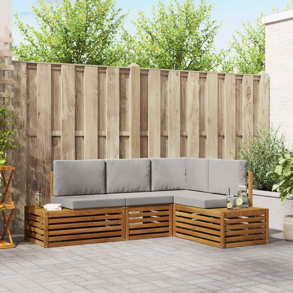 vidaXL Комплект дивани за открито 4 Брой Естествено и светло сиво