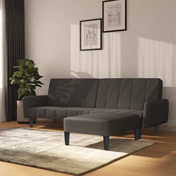 vidaXL 2-местно разтегателно канапе с табуретка, тъмносиво, кадифе