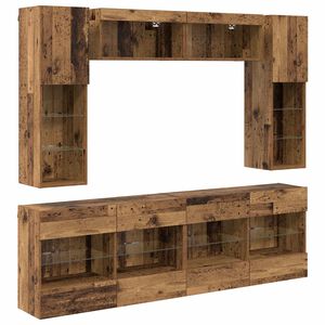 vidaXL Комплект за стена на телевизор с LED 6 pcs Старо дърво