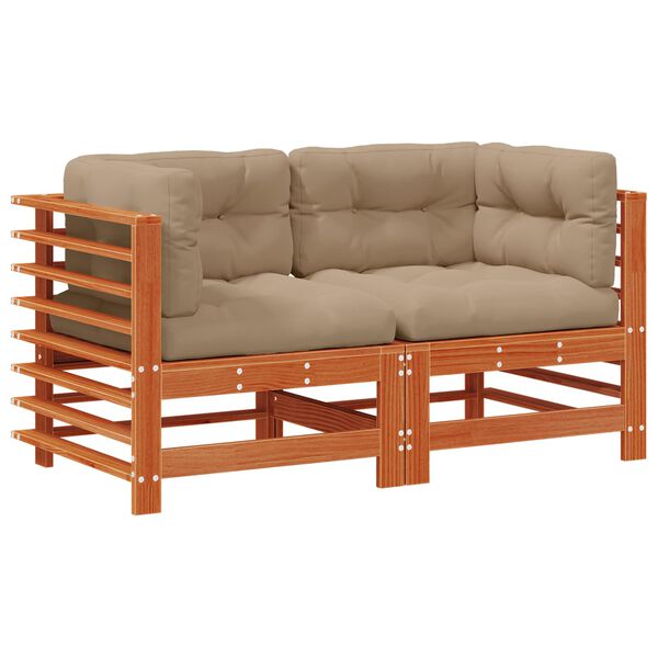 vidaXL Градинен ъглов диван Масивна боровина Восъчен Кафяв