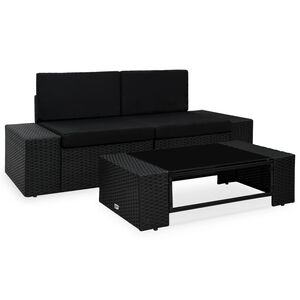 vidaXL Градински комплект, 3 части, полиратан, черен