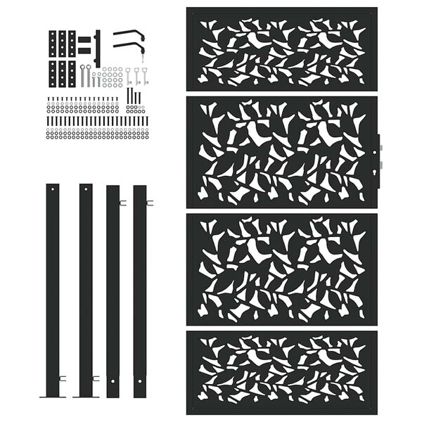 vidaXL Градинска порта, черна, 100x175 см, дизайн от стоманено крило