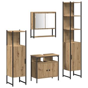 vidaXL Комплект мебели за баня 4 бр. Дъб 33 x 33 x 185,5 см