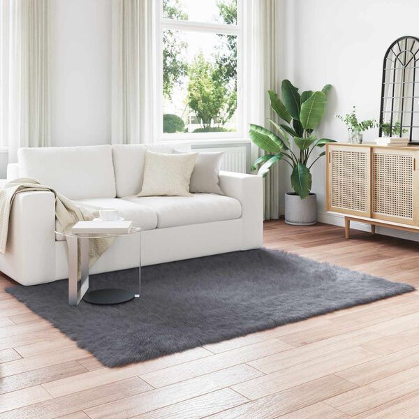 vidaXL Изкуствен овчи килим Tafalla Антрацит 140 x 200 cm Полиестер