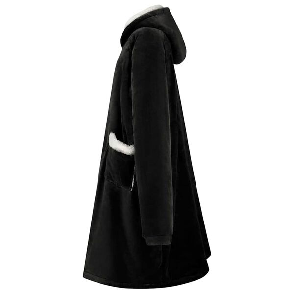 vidaXL Одеяло с качулка Черно m Флийс и фланел