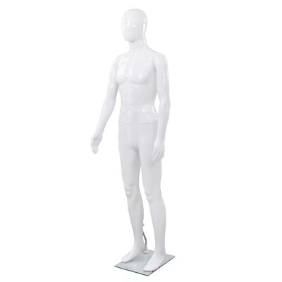 vidaXL Мъжки манекен в цял ръст, стъклена основа, бял гланц, 185 см