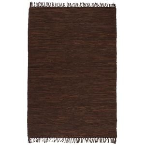 vidaXL Ръчно тъкан Chindi килим, кожа, 120x170 см, кафяв