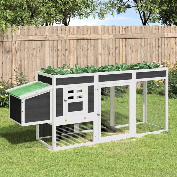 vidaXL Кокошарник сив 204x50x84 см бор масив