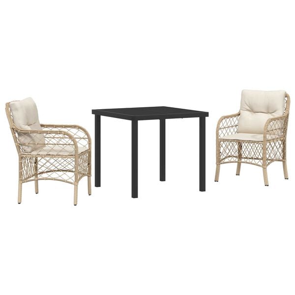 vidaXL Комплект за хранене в градината 3 pcs Бежово полиратан