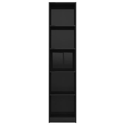 vidaXL 5-етажна библиотека, черен силен гланц, 40x24x175 см, ПДЧ