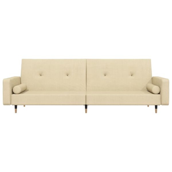 vidaXL 2-местно разтегателно канапе с две възглавници, кремаво, кадифе