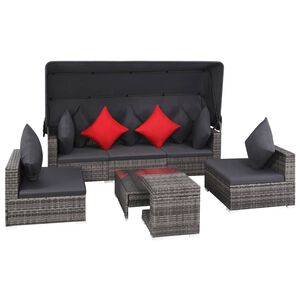 vidaXL Градински комплект с възглавници, 7 части, полиратан, сив