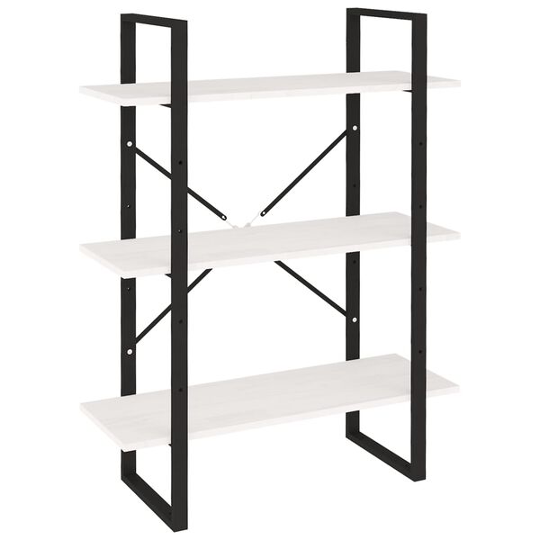 vidaXL 3-етажна библиотека, бяла, 80x30x105 см, борово дърво масив