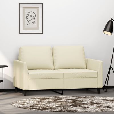 vidaXL 2-местен диван, кремава, 120 см, изкуствена кожа