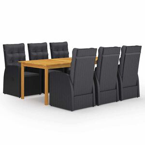 vidaXL Градински трапезен комплект, 7 части, черен