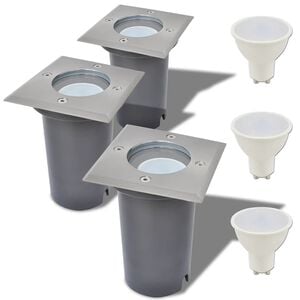 vidaXL Градински LED лампи за вграждане в земя, 3 бр, квадратни