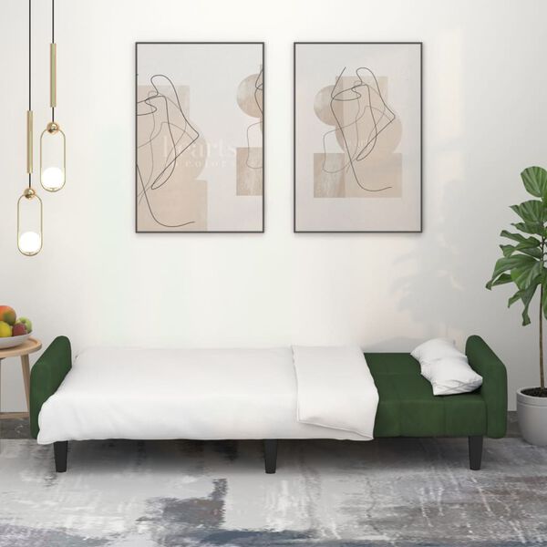 vidaXL 2-местно разтегателно канапе, тъмнозелено, кадифе