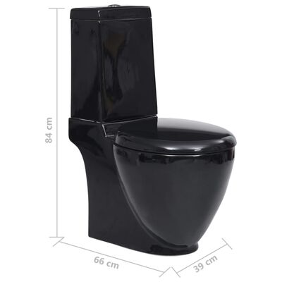 vidaXL Керамичен моноблок тоалетна чиния кръгла долно оттичане черна