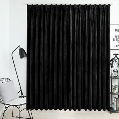 vidaXL Затъмняваща завеса с куки, кадифе, черна, 290x245 см