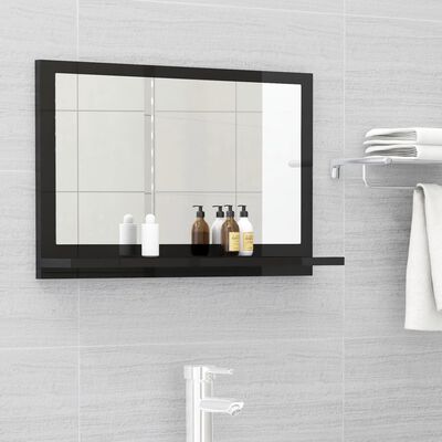 vidaXL Огледало за баня, черен гланц, 60x10,5x37 см, ПДЧ