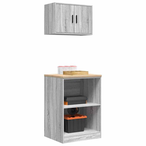 vidaXL гаражни шкафове, 2 бр, сив сонома, инженерно дърво