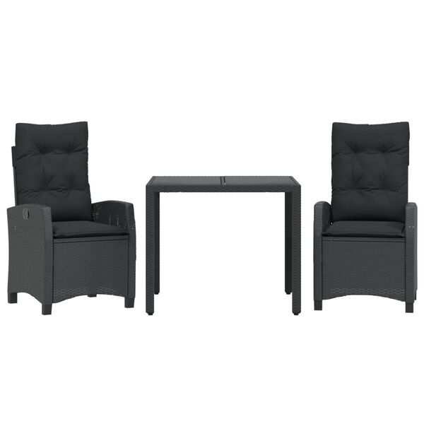 vidaXL Градински комплект от 3 части с възглавници черни полиратан