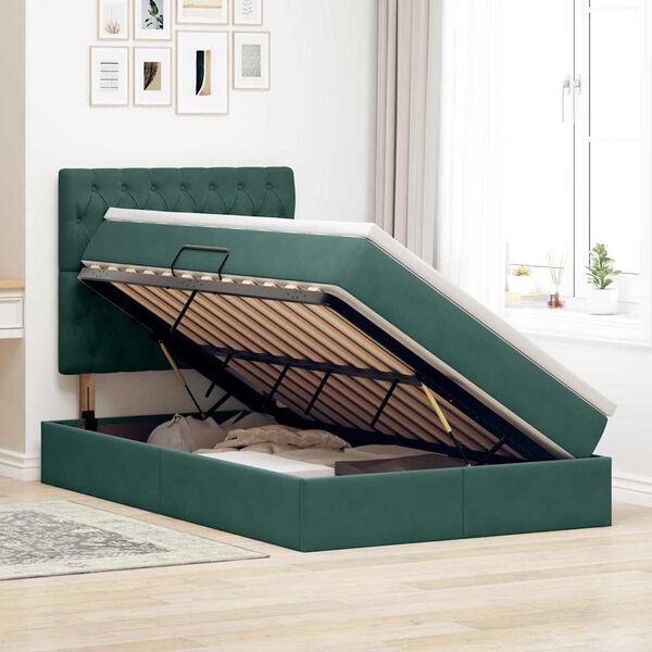 vidaXL Легло с място за съхранение и LED Тъмен зелен 120 x 200 cm