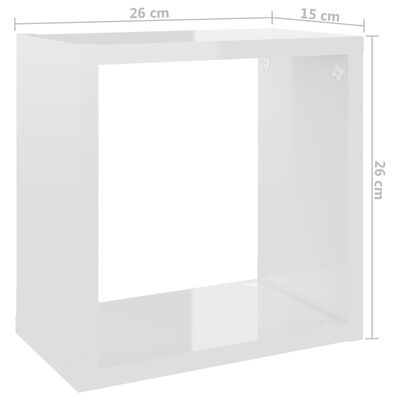 vidaXL Стенни кубични рафтове, 4 бр, бял гланц, 26x15x26 см