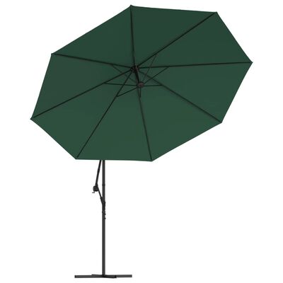 vidaXL Градински чадър с LED осветление метален прът 350 см зелен
